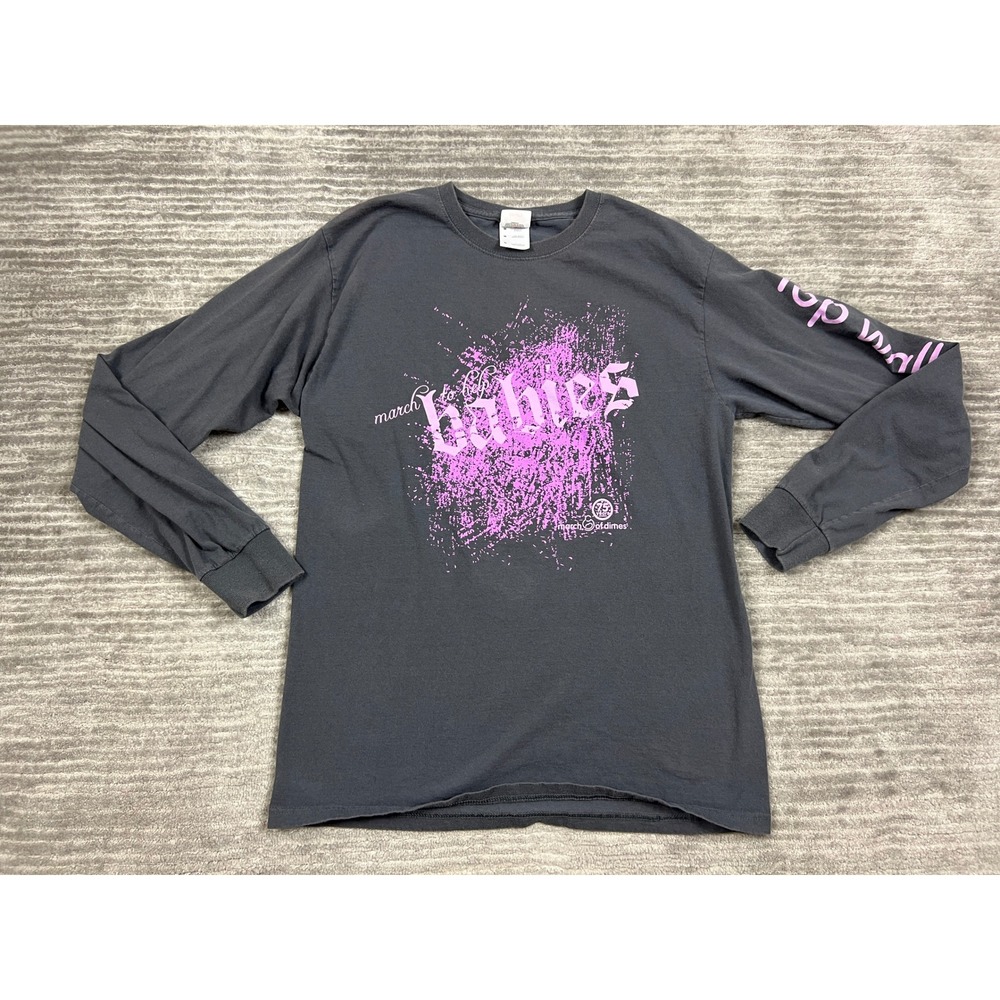 March of the Dimes 75 Year Anniversary Shirt Womens Medium Gray Long Sleeve